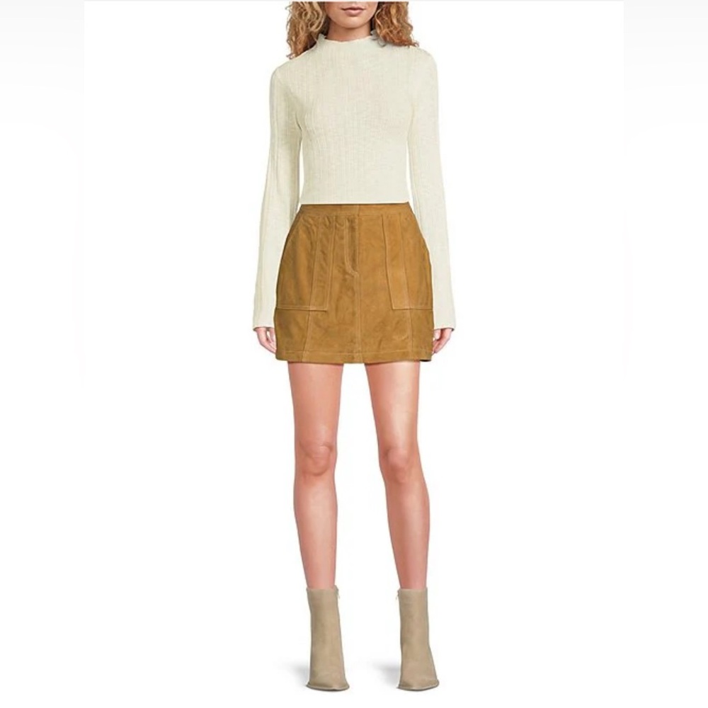 NWT Le' AL.X Size XS Suede Pick Stitch High Rise Pencil Mini Skirt Suede
